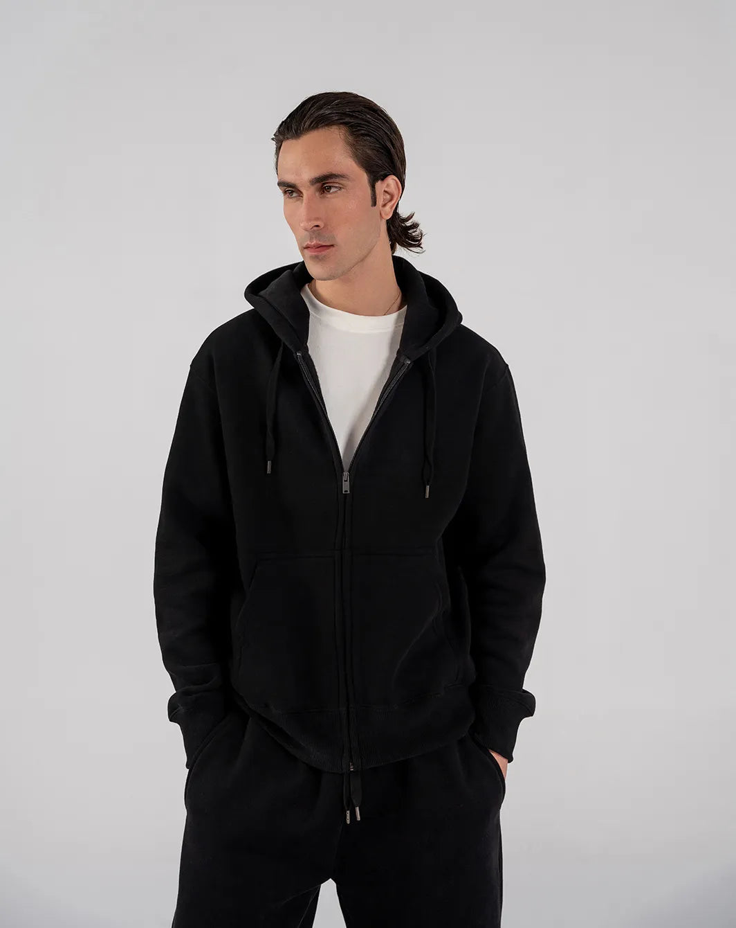 Men's Fleece Zipper Hoodie (Black)
