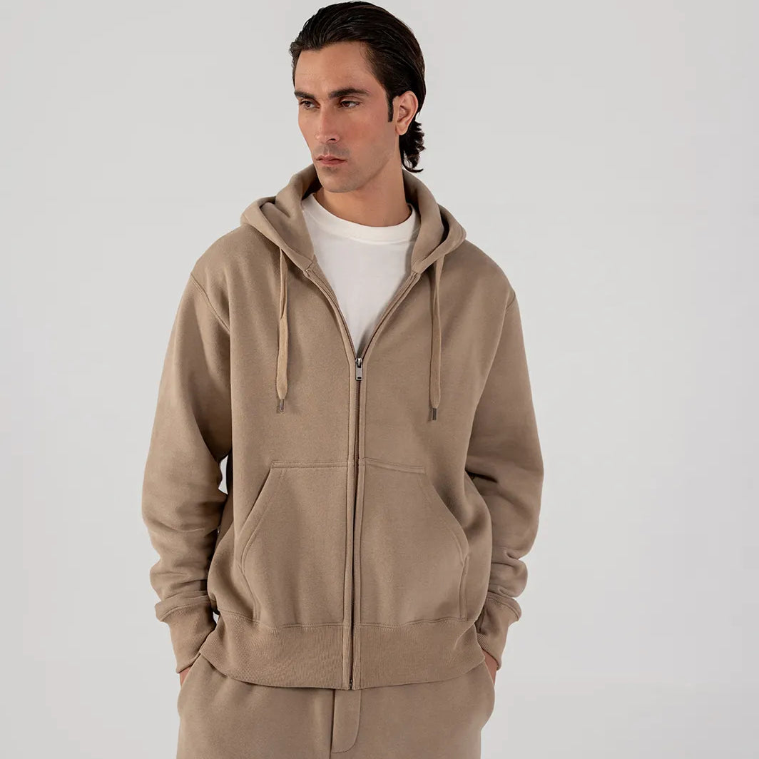 Men's Fleece Zipper Hoodie (Taupe Brown)