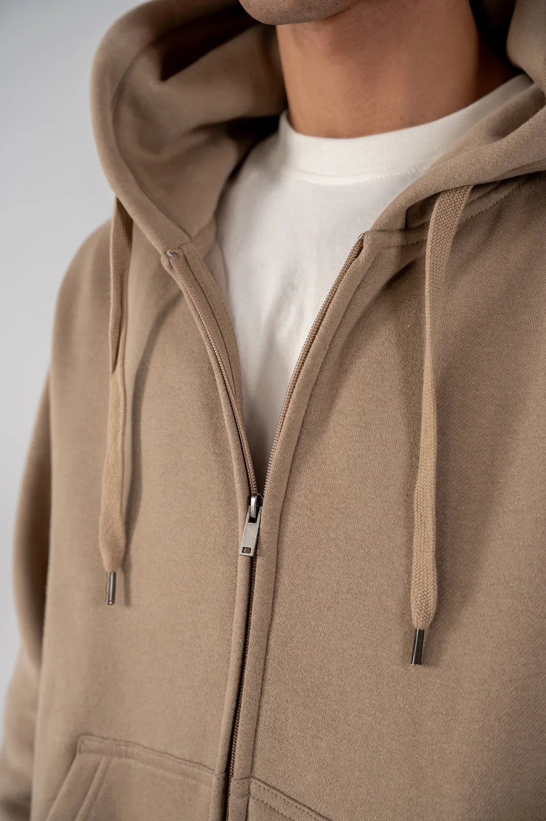 Men's Fleece Zipper Hoodie (Taupe Brown)