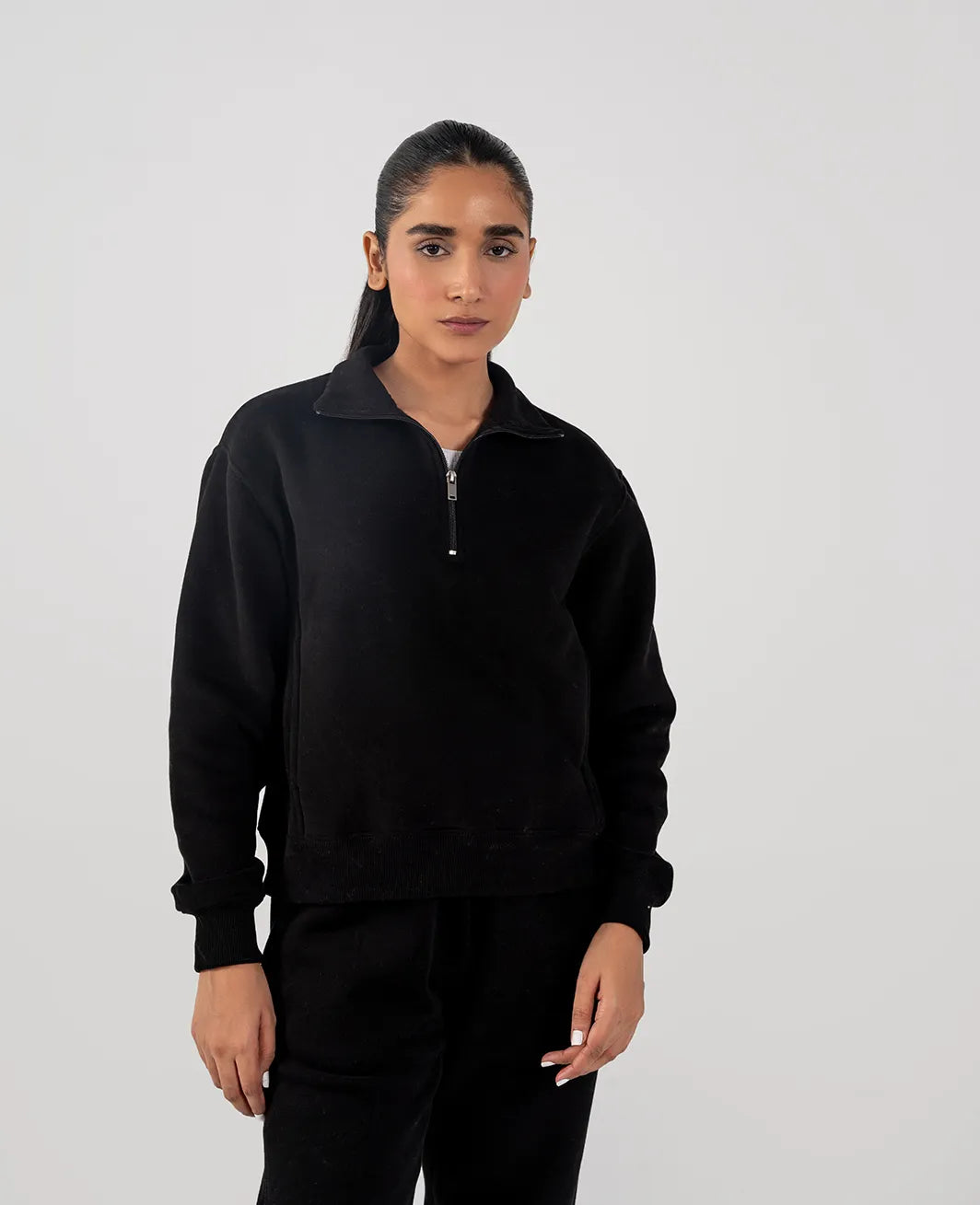 Ladies Fleece Half Zipper (Black)