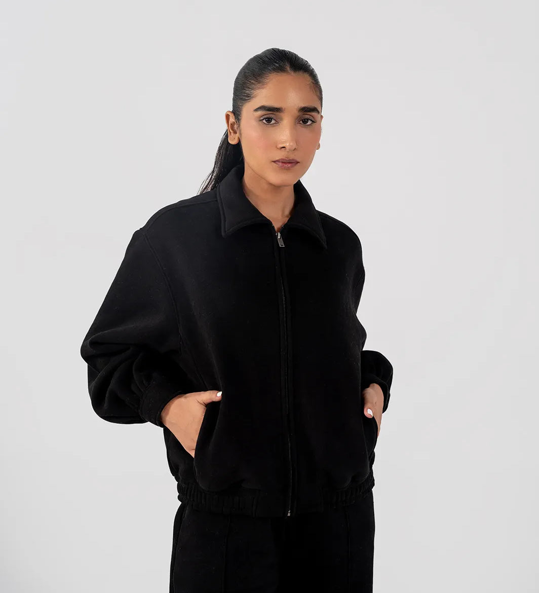 Ladies Collar Zip Jacket Black