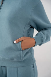 Ladies Collar Zip Jacket (Steel Blue)